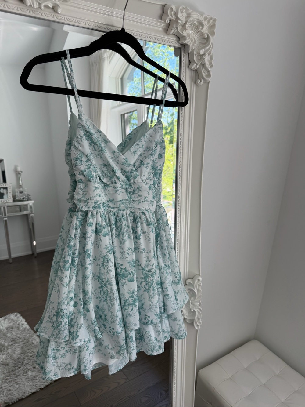 Altar'd State Mint Green Floral Smocked Mini Dress